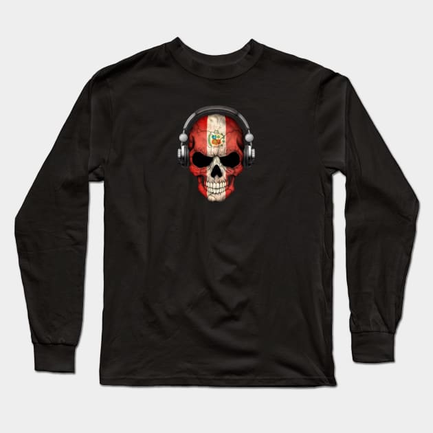 Dark Skull Deejay with Peruvian Flag Long Sleeve T-Shirt by jeffbartels